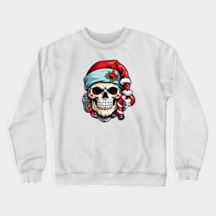 Santa Hat wearing Skull with Candy Canes Crewneck Sweatshirt